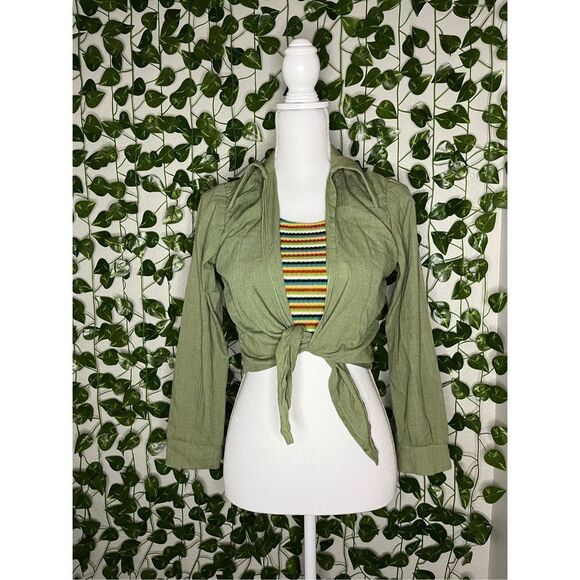 No Brand Tops - Rainbow Undershirt Tied Crop Top
